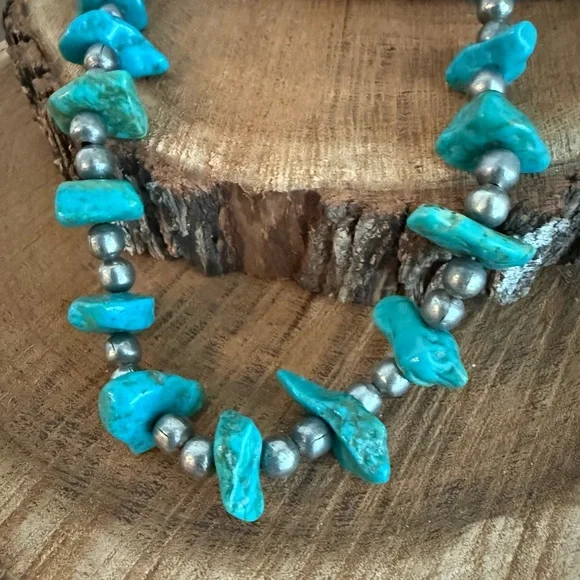 Native American Style Turquoise and Sterling Silver Necklace - Picture 4 of 11